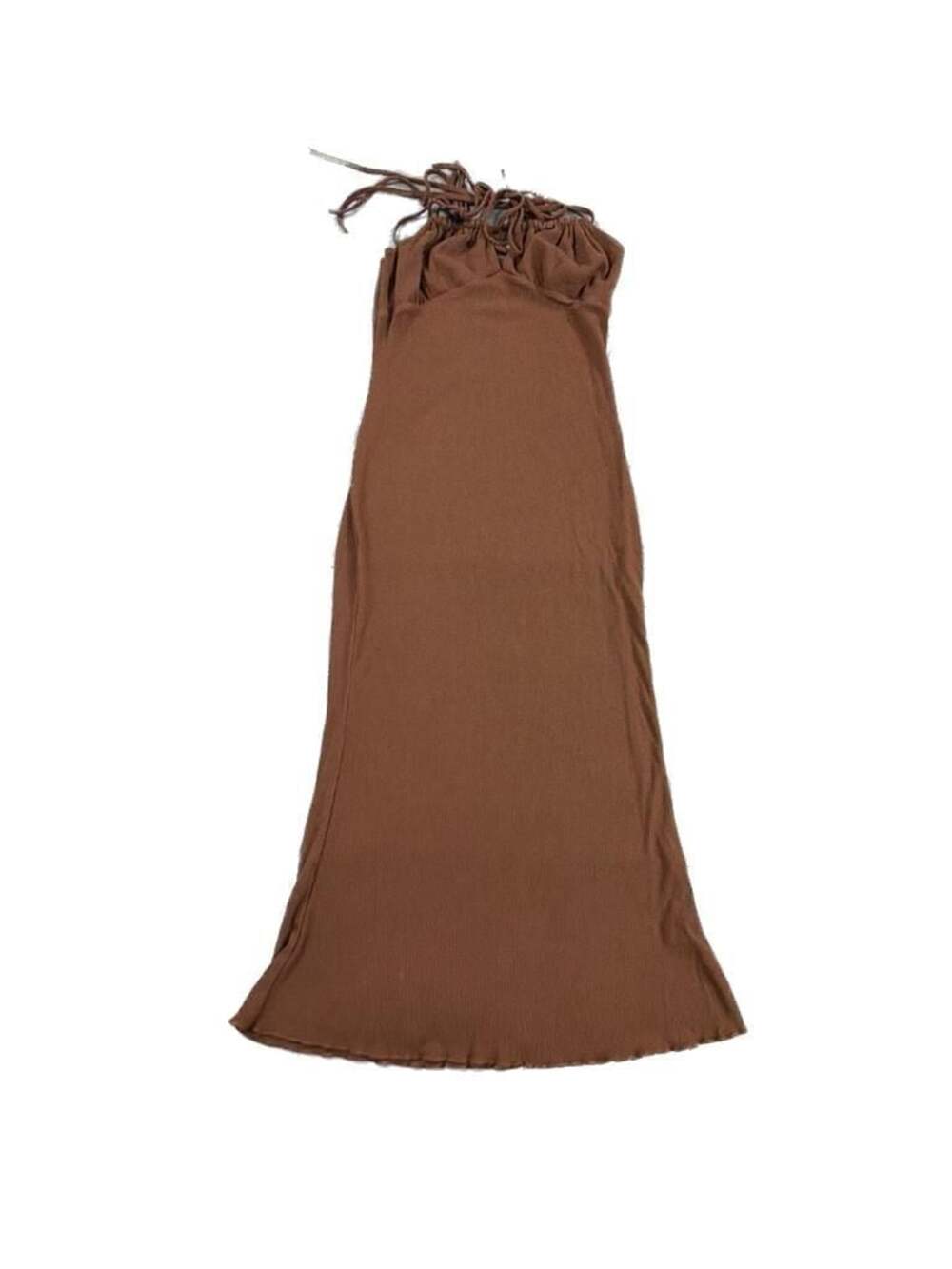 SHEIN Brown Ribbed Ruched Bust Multi-Strap Halter Dress Size M